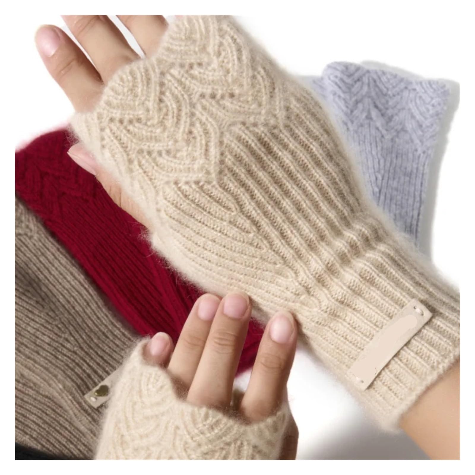 Generico Guanti Da Donna In Cashmere, Guanti Mezze Dita In Pizzo