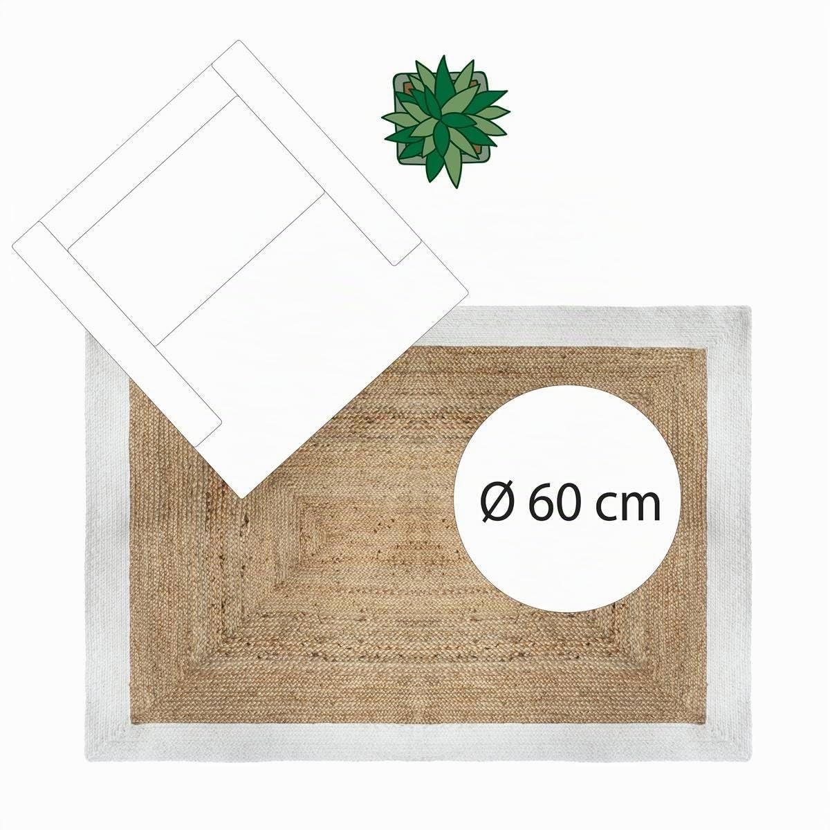 Atmosphera - Alfombra de Yute Borde Blanco 120 x 170 cm
