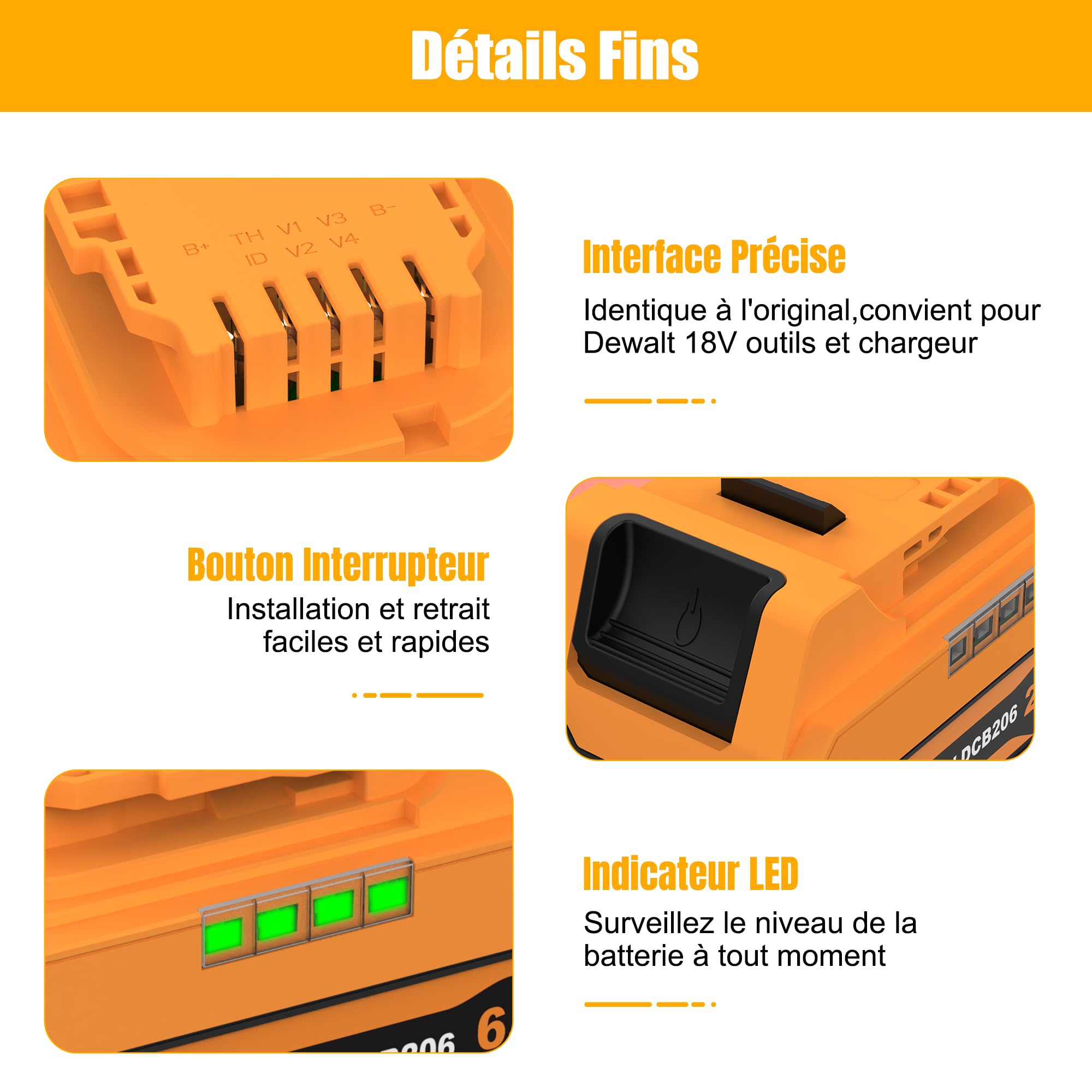 Energup 2Pcs 18V 5500 mAh Batterie pour Dewalt Batterie 18V DCB184