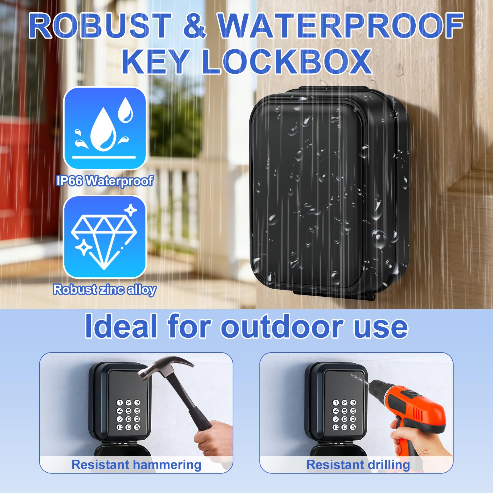 Cajetin Llaves con Codigo,Grande Caja Seguridad Llaves Exterior Impermeable Caja Fuerte Llaves,Smart Lock Box Bluetooth Compatible con Aplicación TTLock y Código Pin para Hogar Garaje Oficina