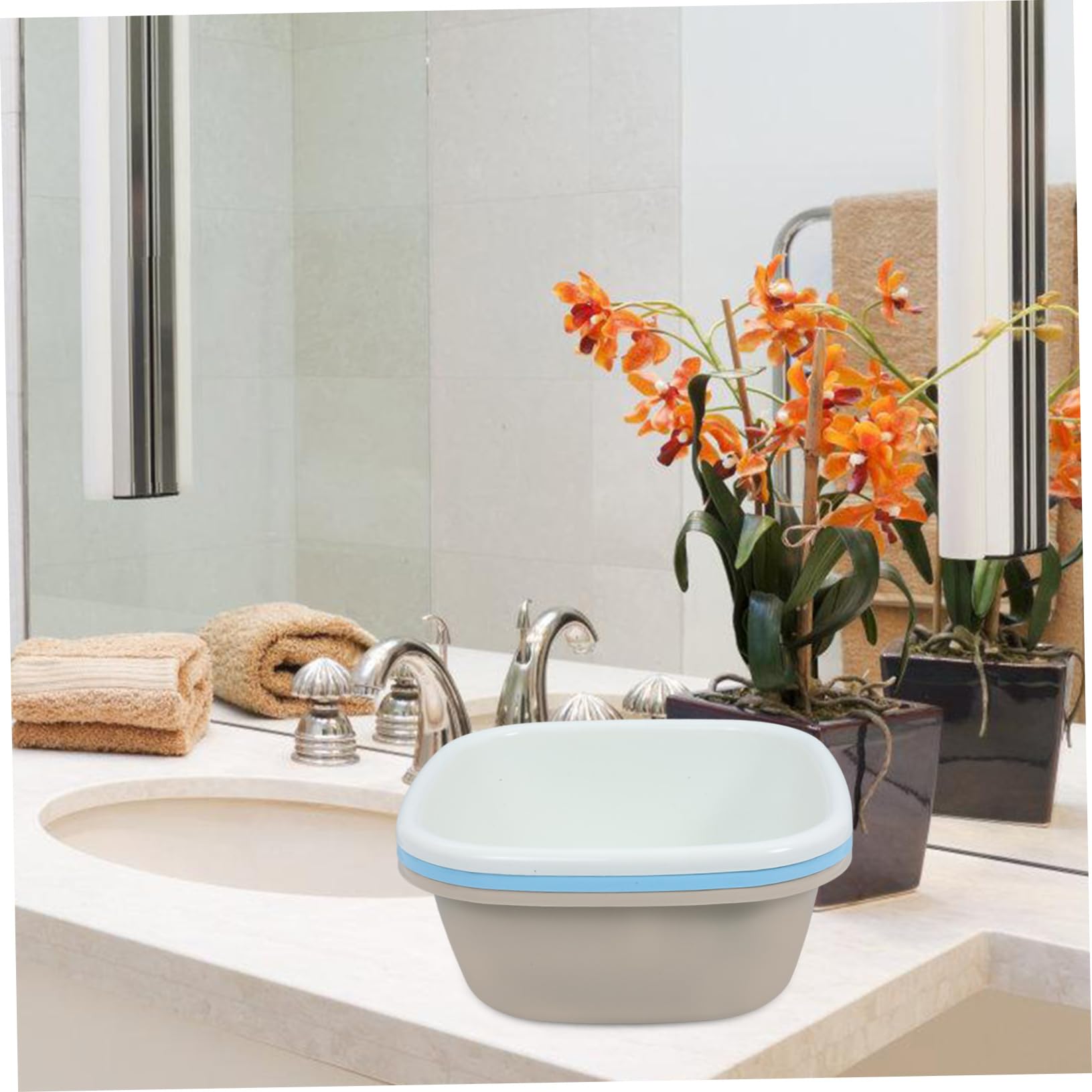 Beaupretty Lot de 3 Bassines Carrées Grand Format en Pp Épais, Bleu, Kaki et Blanc, Bac à Vaisselle pour Évier Cuisine, Lavage Vaisselle et Bassine Multifonction pour Bébé et Usage