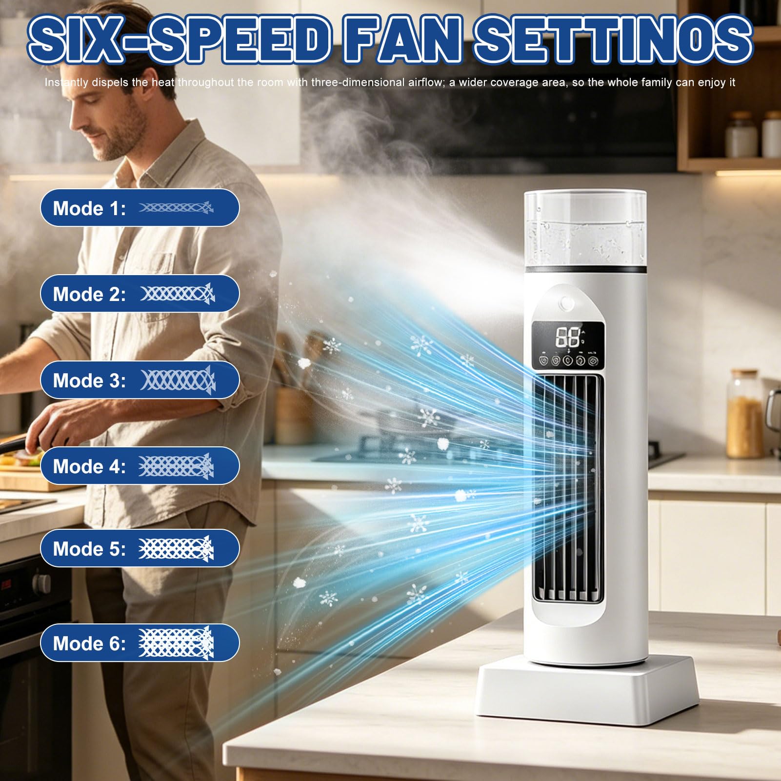 Turm AC -Klimaanlage, Kaltluftventilator Mobile Klimaanlage mit 8H Timer Cool Air Lüfter mit 9 Stufen Ruhiger Oszillierender Bladerloser Kühler mit Fernbedienung und Wassertank für Sommer (Weiß)