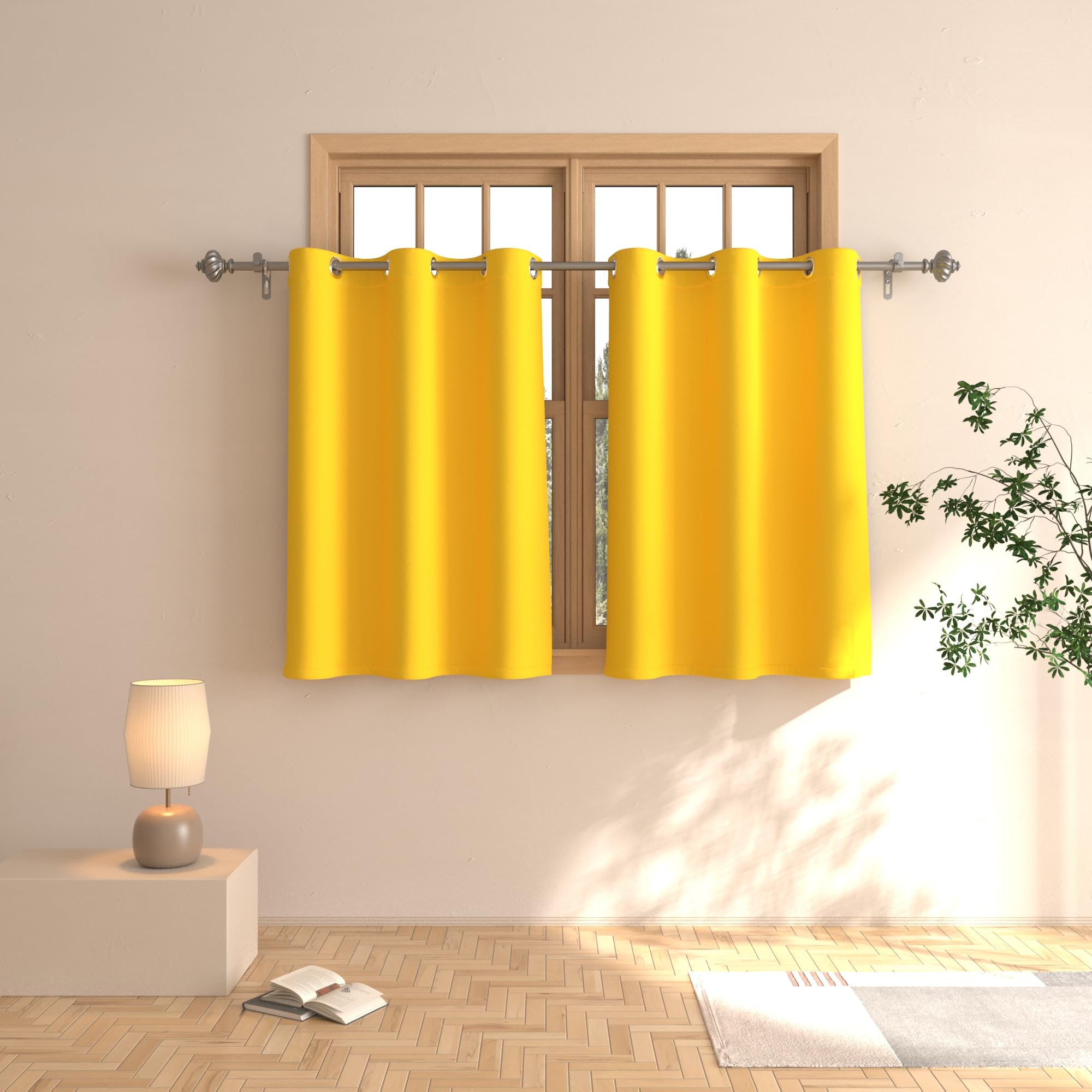 Rideaux courts filtrants UPOPO jaune 91,4 cm anti-vis-à-vis pour salle de bain