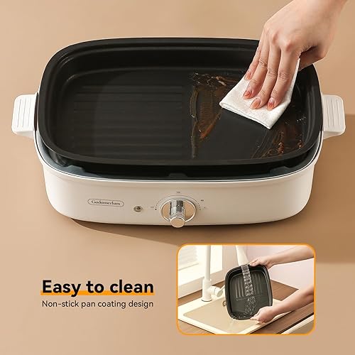 Miniatura 5 de 1200w HotPot Versátil Hornear Sin Humo Control de Temperatura Única Parrilla de Olla Caliente con Revestimiento Antiadherente para Barbacoas,