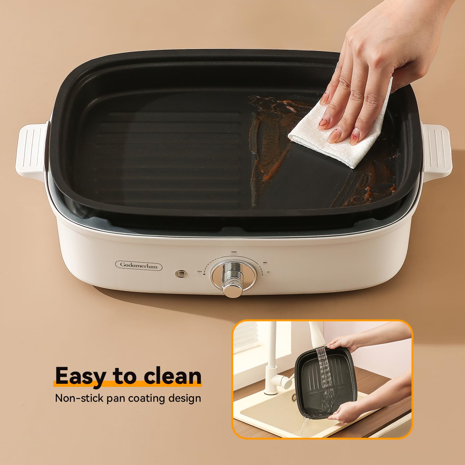 1200w HotPot Versátil Hornear Sin Humo Control de Temperatura Única Parrilla de Olla Caliente con Revestimiento Antiadherente para Barbacoas, Filetes y Shabu (1) 5