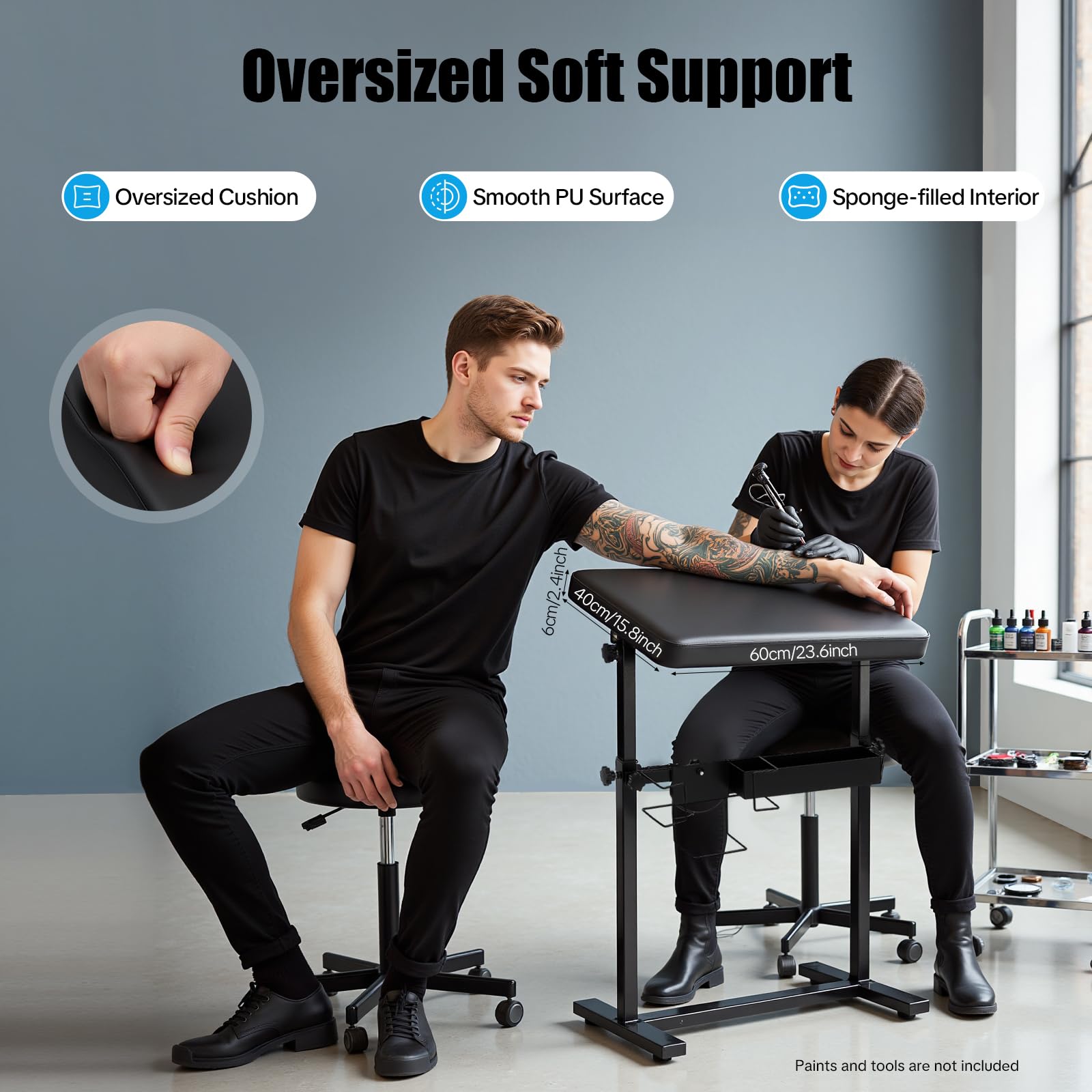 Support Bras Tatouage Réglable, Repose Bra Tattoo Professionnel, Accoudoir Tatouages Table Bras, 50kg Capacité Station Travail Tattoo, Équipement Tatouage Studio, Salon Maison Atelier