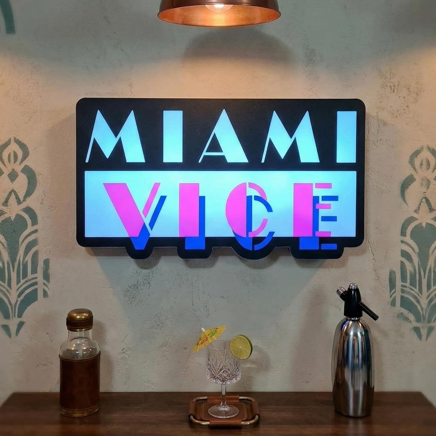 NEONSIGN Miami Inspired Vice Style LED Neon Sign with USB Dimmer – Retro 80s Wall Decor for Home Bar Lounge Game Room Energy-Saving Light (24x12 inches)