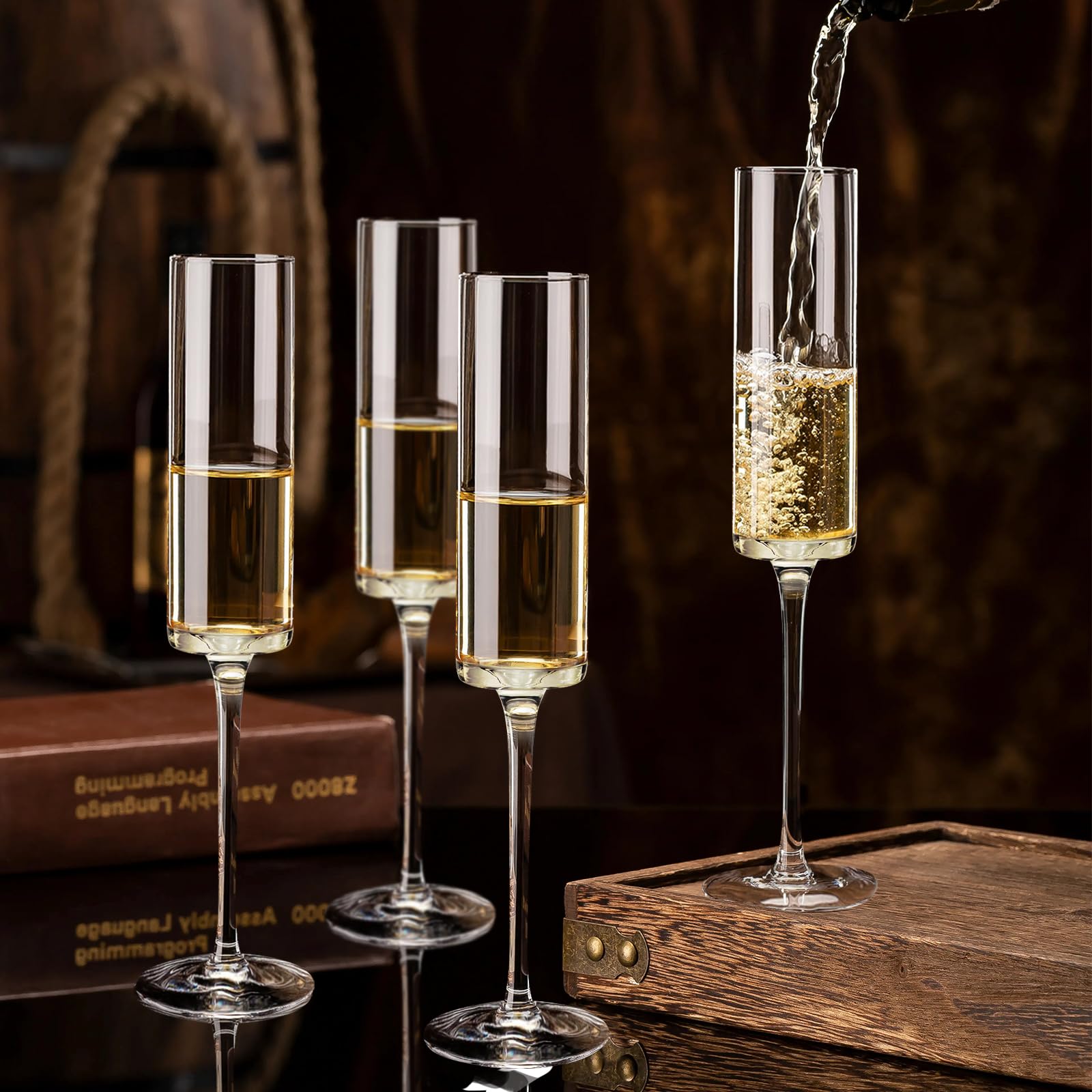 Juego de 4 copas de champán elegantes para champán, Prosecco, regalos de compromiso, regalos de boda, copas de champán para mujeres, hombres, aniversario, cumpleaños, 200 ml (juego de 4)