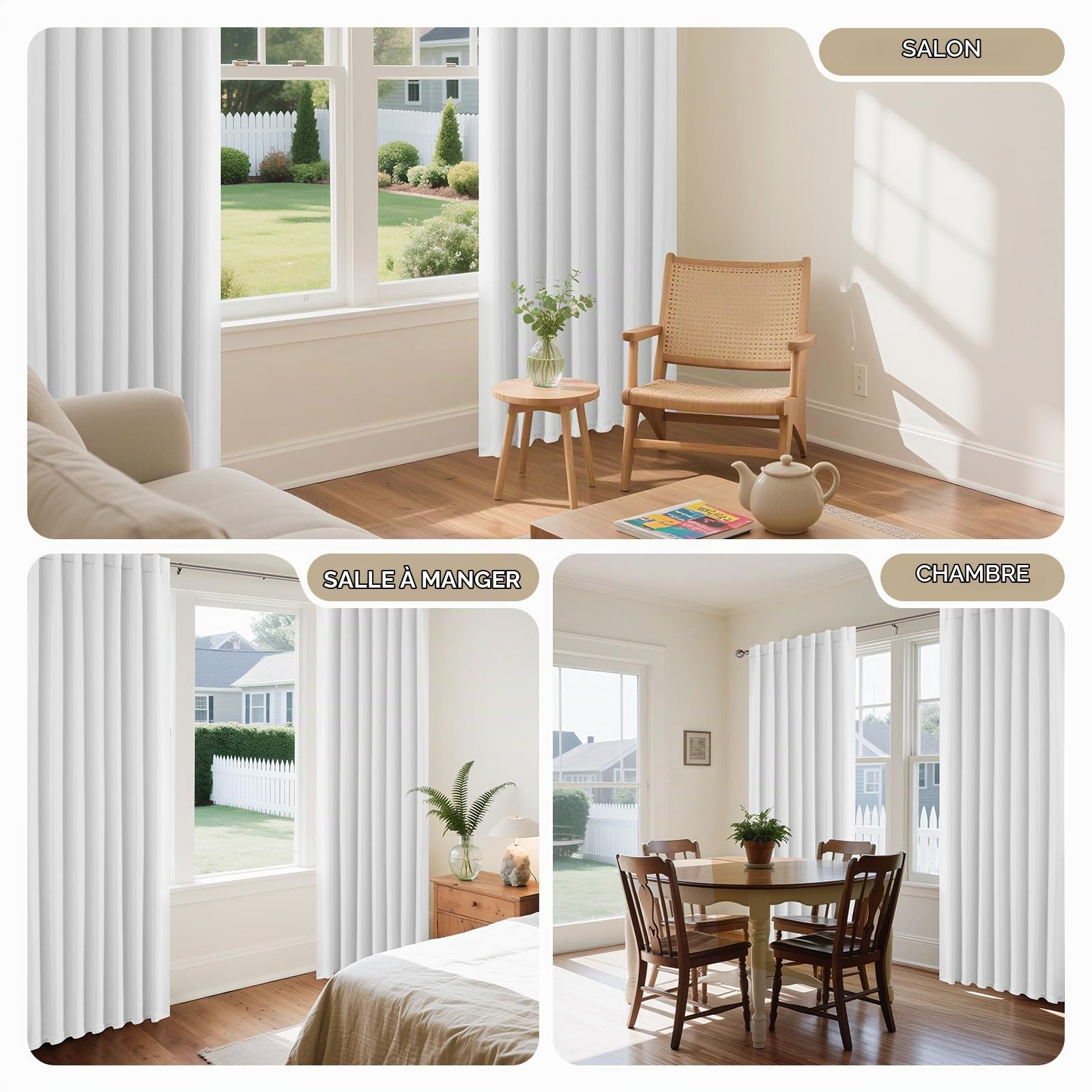 Joydeco Rideau Occultant Thermique Blanc 140x200cm, Rideaux Thermiques Isolants Anti Foid et Chaleur Anti Bruit Anti UV à Pattes Cachées et Passe Tringle pour Salon Chambre Balcon - 2 Pièces