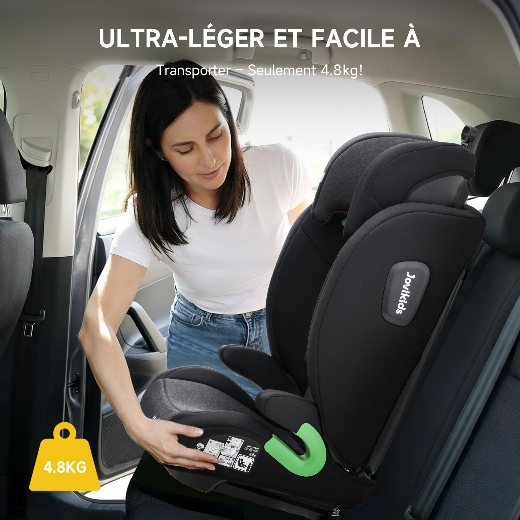 i-Size R129 Siège auto pour enfant de 3,5 à 12 ans (100-150 cm), avec dossier réglable, appuie-tête, protection contre les chocs latéraux, Rehausseur Isofix (BLACK, sans base) (Noir, Sans ISOFIX)