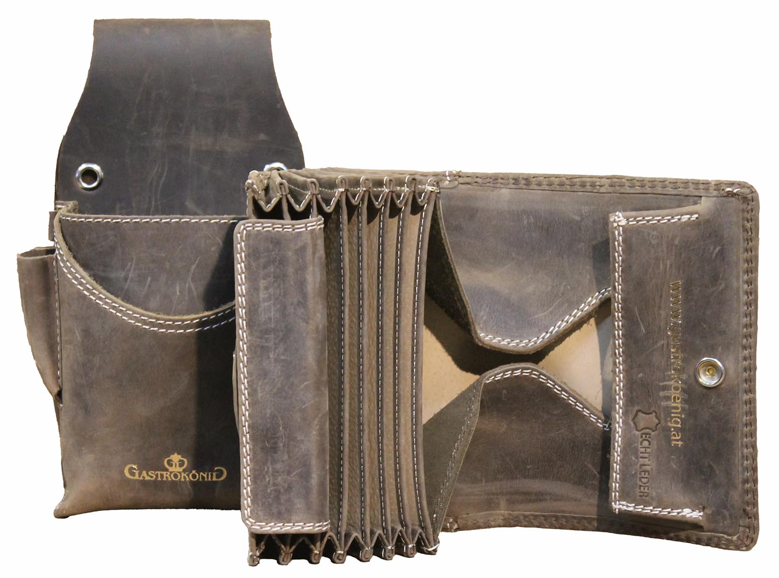 Kellnertaschen-Set, das Original, lebenslanges Gastrokönig-Garantieversprechen, Kellnergeldtasche, Kellner-Portemonnaie, Kellnerbörse aus Leder, hochwertig und robust (Stone)