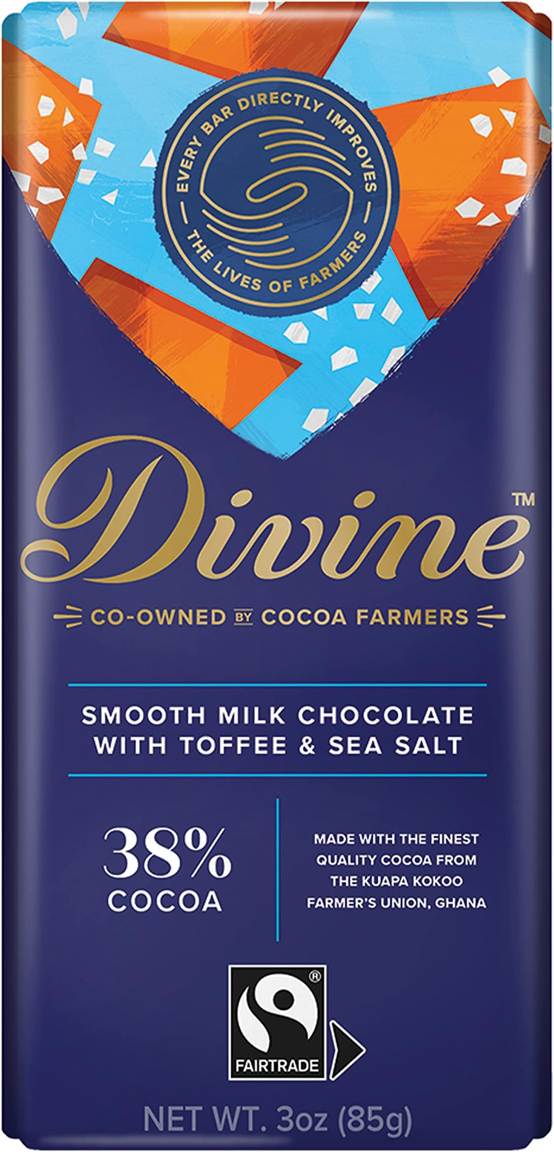 Chocolate Bars - Milk Chocolate with Toffee & Sea Salt - Made with Fairtrade Cocoa, Natural Ingredients, No Artificial Flavors | 3oz. Bars (12 Pack)