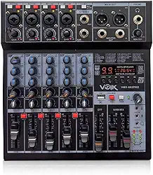 Mesa de Som 6 Canais com USB e Bluetooth 48v Igreja Voik VMX-602PRO