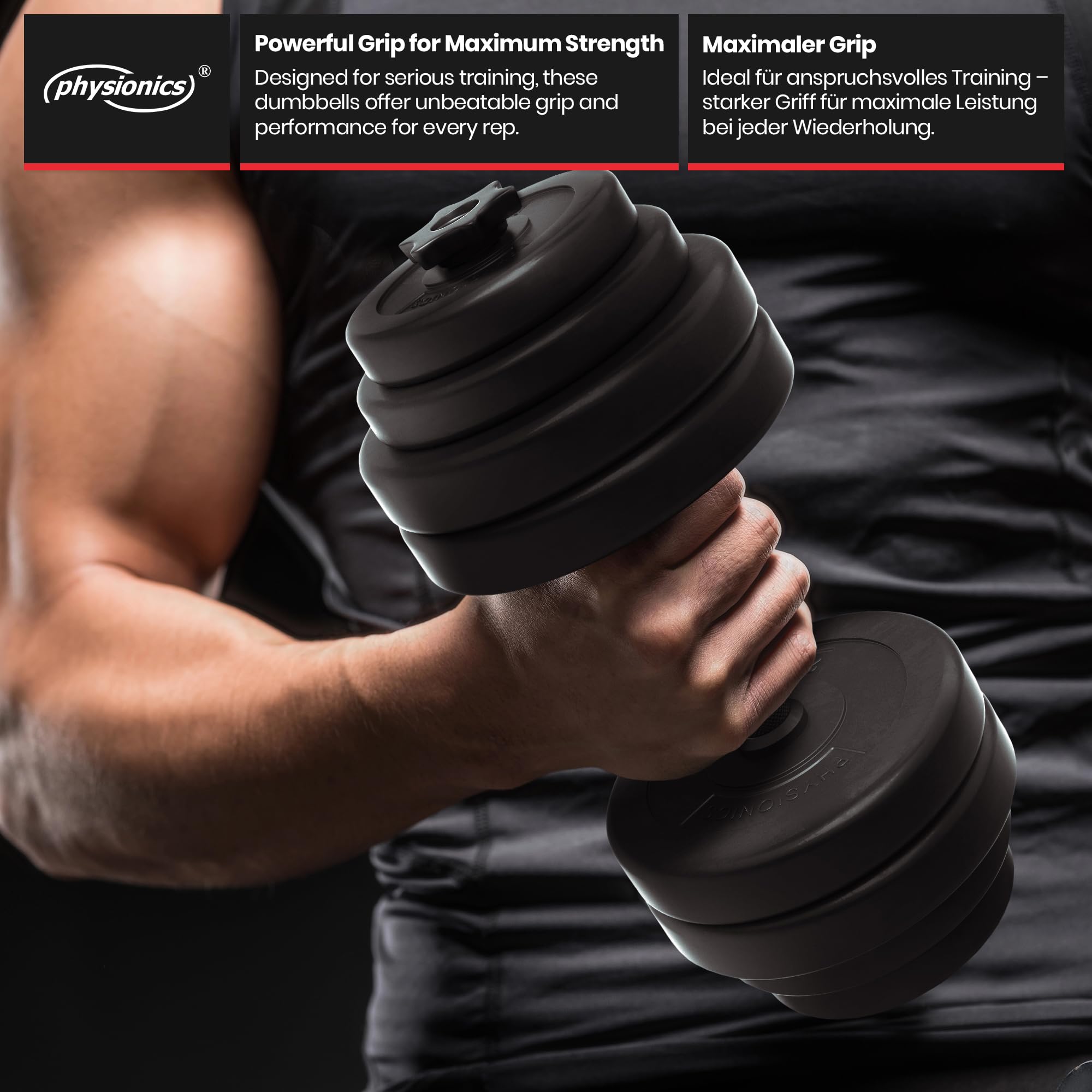 Set Manubri GYRONETICS® 30kg Con 16 Dischi In Plastica, Barre Da 46cm, Impugnatura Zigrinata Antiscivolo, 4 Chiusure A Stella, Pesi Filettati, Per Fitness E Palestra A Casa