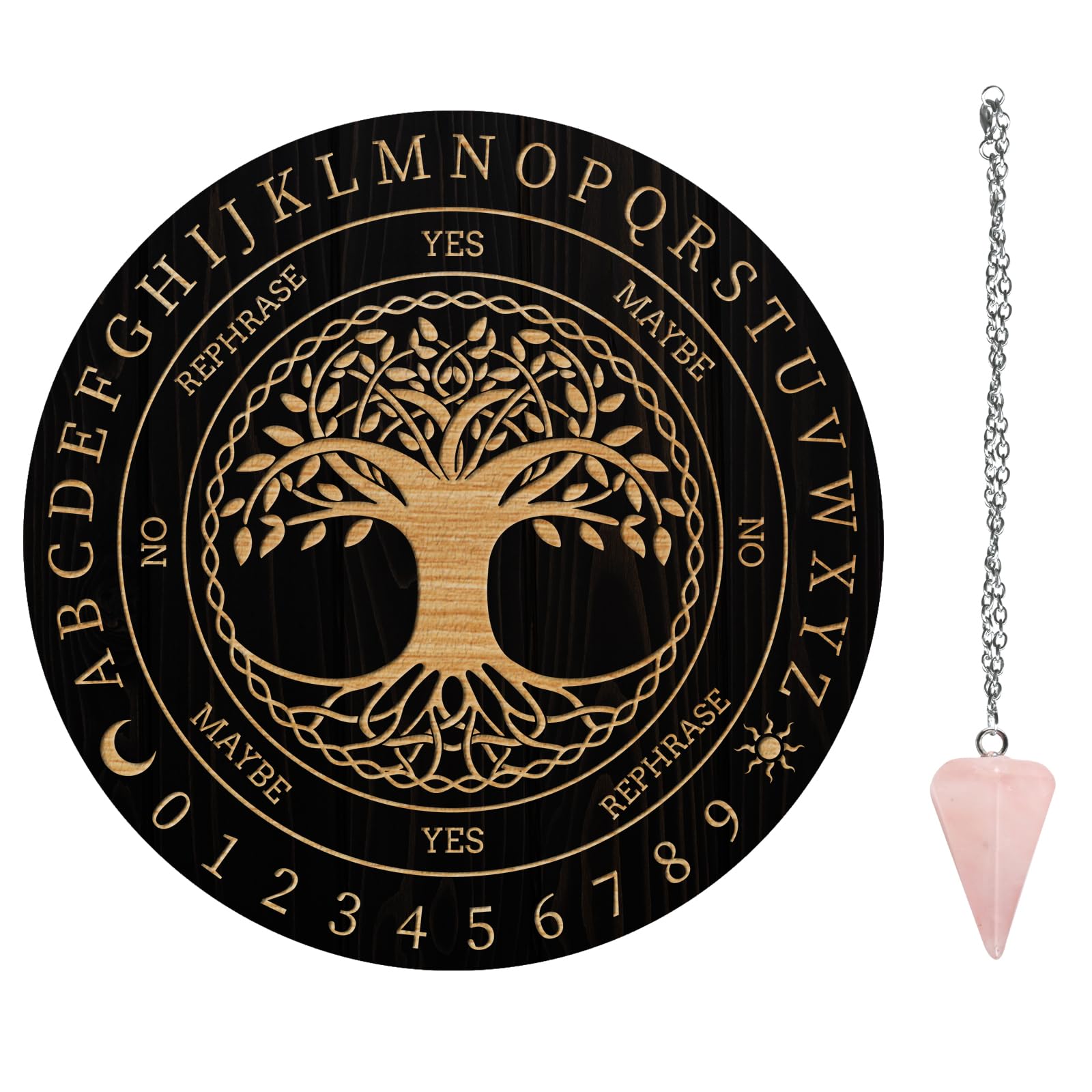 AHANDMAKER Set di Tavole a Pendolo Tavola di Divinazione di Radiestesia Tavola di Messaggio Metafisica con Collana a Pendolo in Cristallo per Forniture di Altare di Stregoneria, Albero della Vita