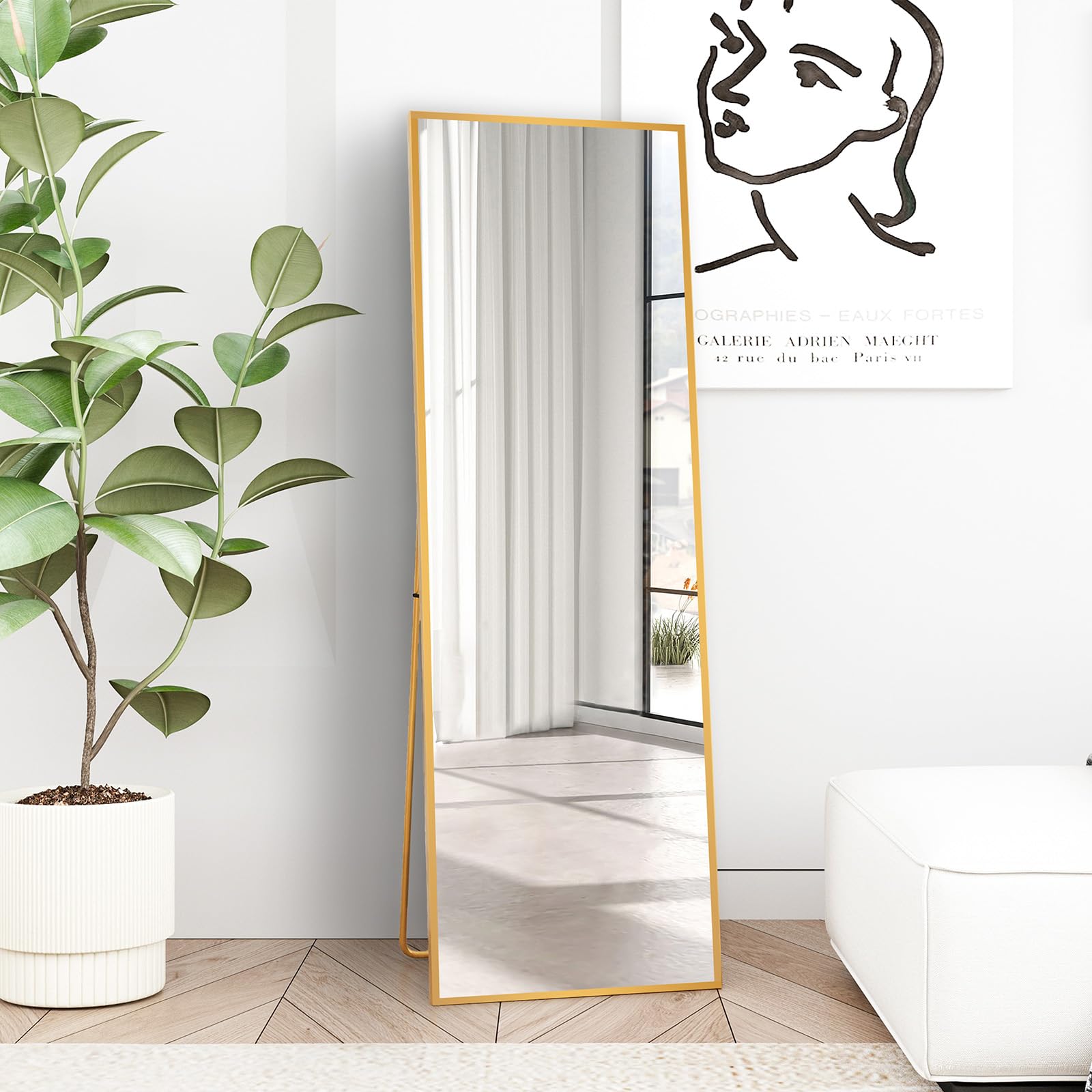 Beauty4U Full Length Mirror 150x40cm Free Standing, Hanging or Leaning, Large Floor Mirror with Gold Aluminum Alloy Frame for Living Room or Bedroom