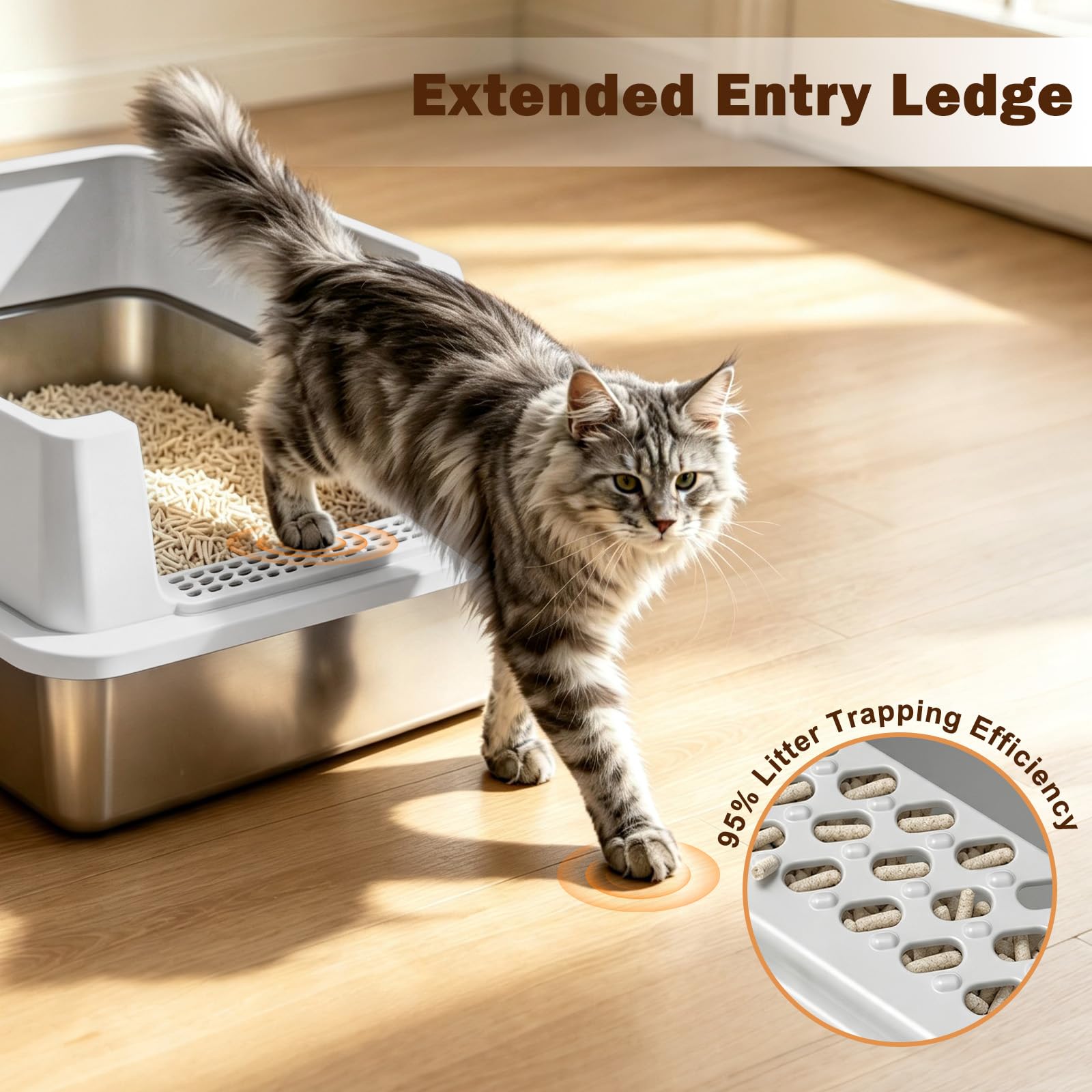 AIPERRO Caja de arena extragrande de acero inoxidable para gatos grandes y gatos múltiples, cajas de metal jumbo con tapa de lado alto, antifugas de orina, antiadherente, incluye pala de arena (gris