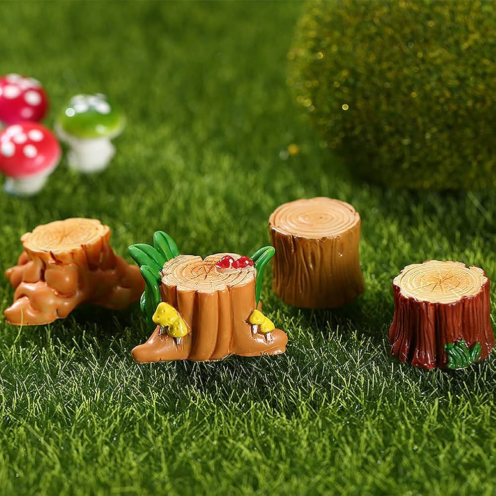 切り株　ミニチュア 8倍ミニチュアツリー切り株、小さな根切りんだ人工木切り株装飾