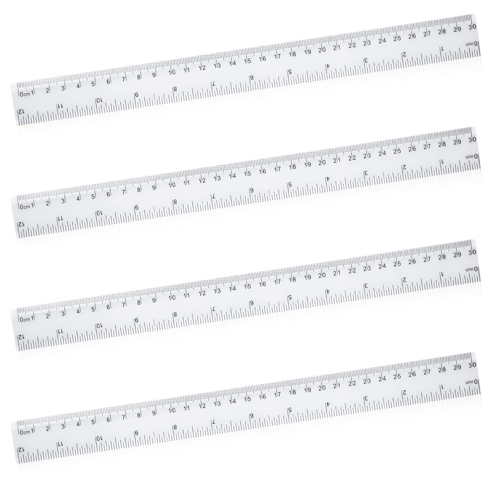 4 pcs Rulers 30cm, Dual Scale Ruler with Metric & Imperial Measurements, Standard Plastic Rulers for Student School Office - Clear