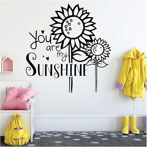Sunflower Wall Decal You are My Sunshine Song Lyrics Quote Flower, Nature Themed Vinyl Decor for Child Bedroom, Playroom, Preschool, Classroom