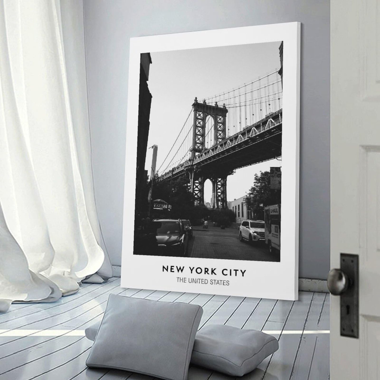 Junmoney Canvas Wall Picture Manhattan Bridge NYC, 24x36inch(60x90cm), for Sofa Walls, Lounge Or Home Corners, Canvas Styling for A Polished Room Look