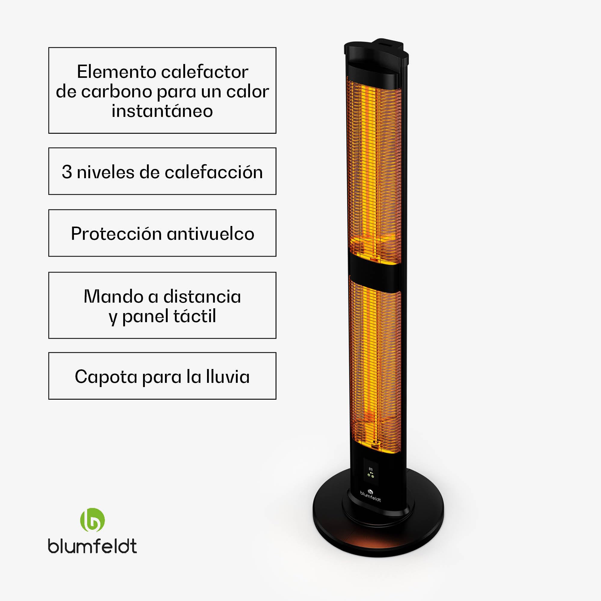 Blumfeldt BlazeTower Calefactor infrarrojo - 3000w, ajustable, resistente IP45, protección antivuelco, mando a distancia & temporizador 24h - ideal para terraza & jardín