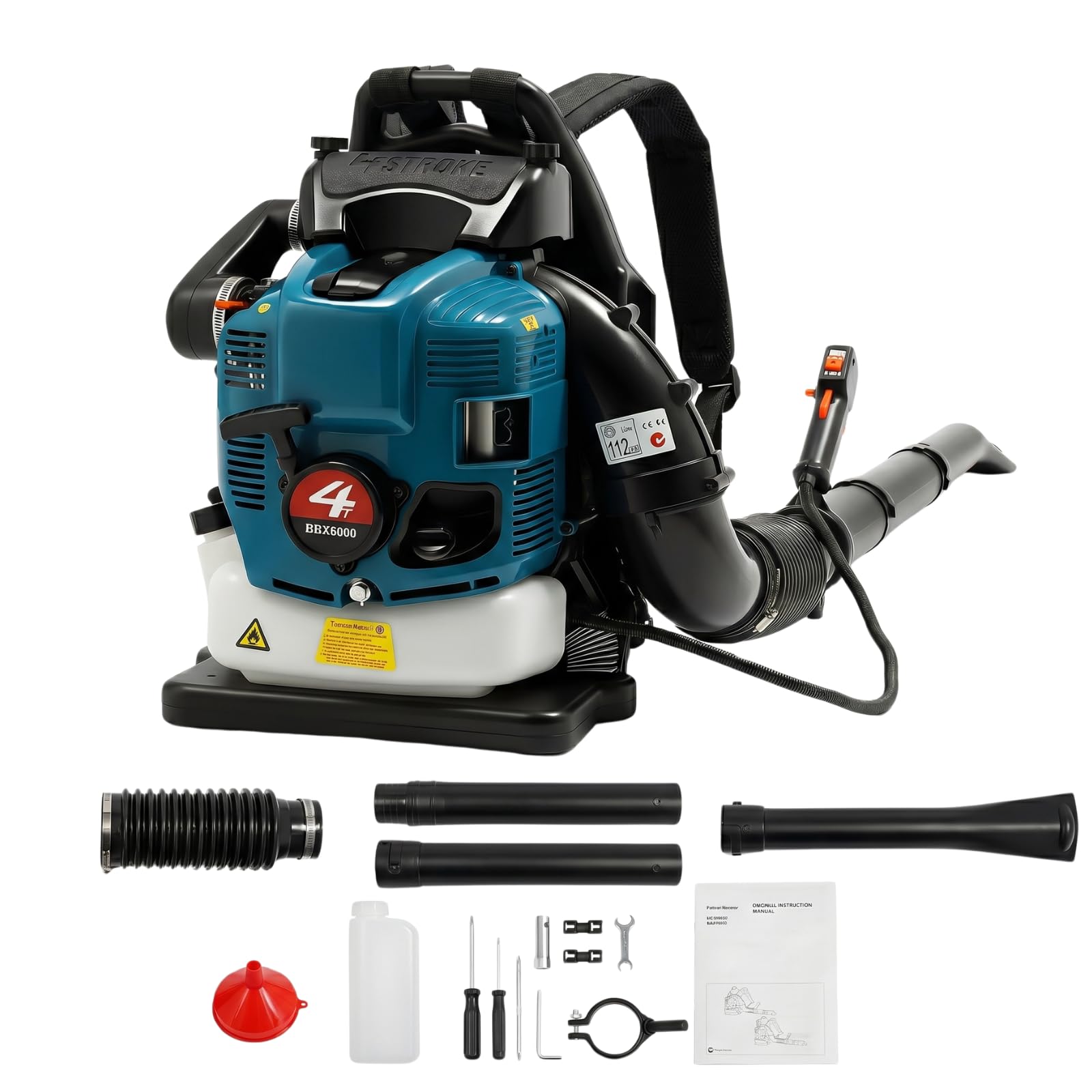 Soffiatore a Scoppio 75,6cc 4 Tempi a Zaino, Aspirafoglie da Giardino 2,6kW 7000r/min, Soffiatore a Batteria Potente senza cavi, Aspiratore Foglie da Giardino con tubo lungo 168cm