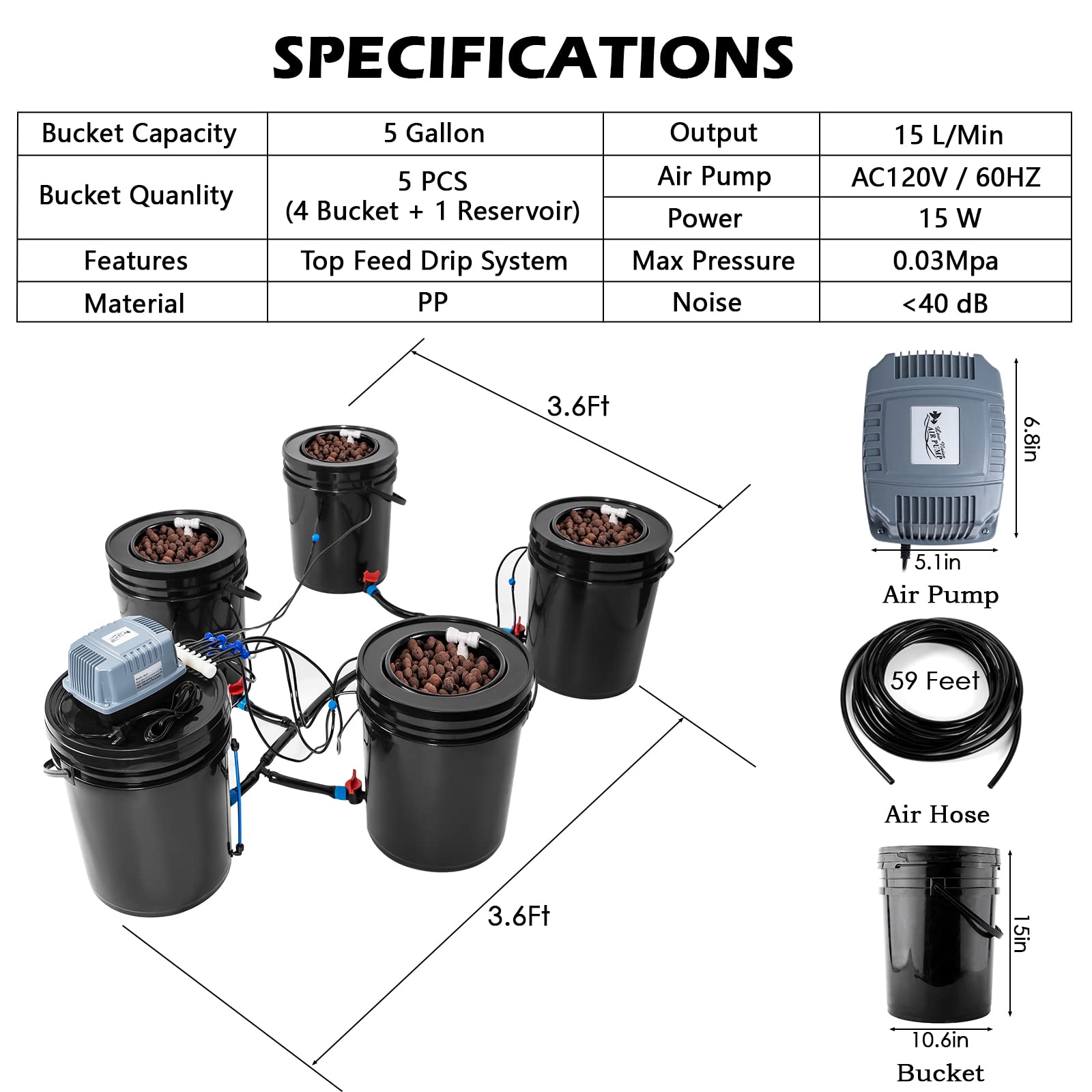 Buy DWC Hydroponic Bucket System, Recirculating Top Feed Drip