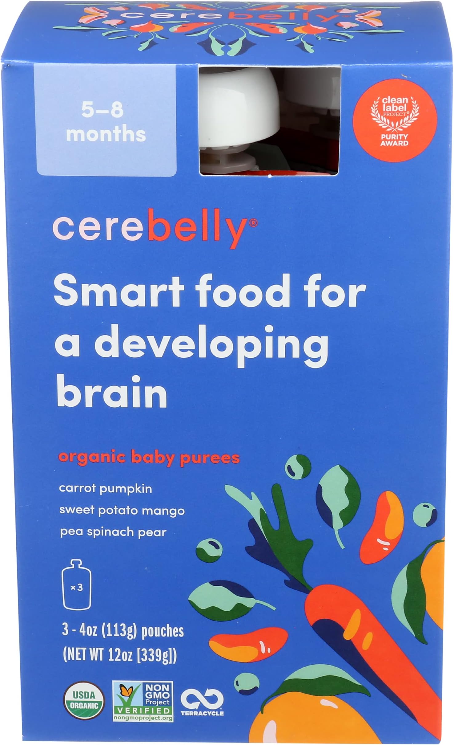 CerebellyOrganic Variety Pack 5-7 Months Baby Purees, 4 OZ