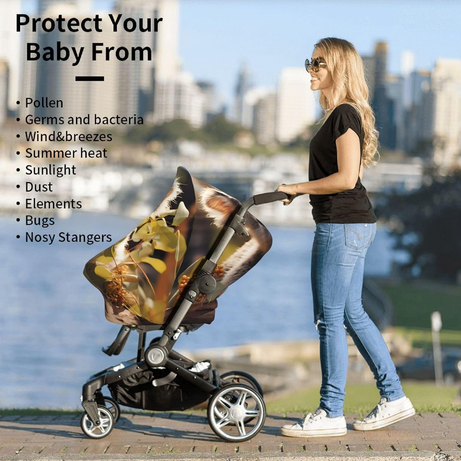 Cute Koala Plant Versatile full-print Stroller Chair Cover/Nursing Cover, specially designed for your baby, Black
