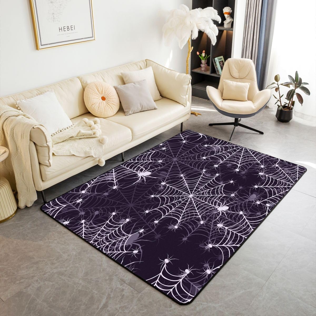 Spider Web Rugs for Living Room Bedroom Kids Halloween Area Rug Decorative Carpet Set for Women Men Halloween Spider Printed Black White Indoor Floor Mat