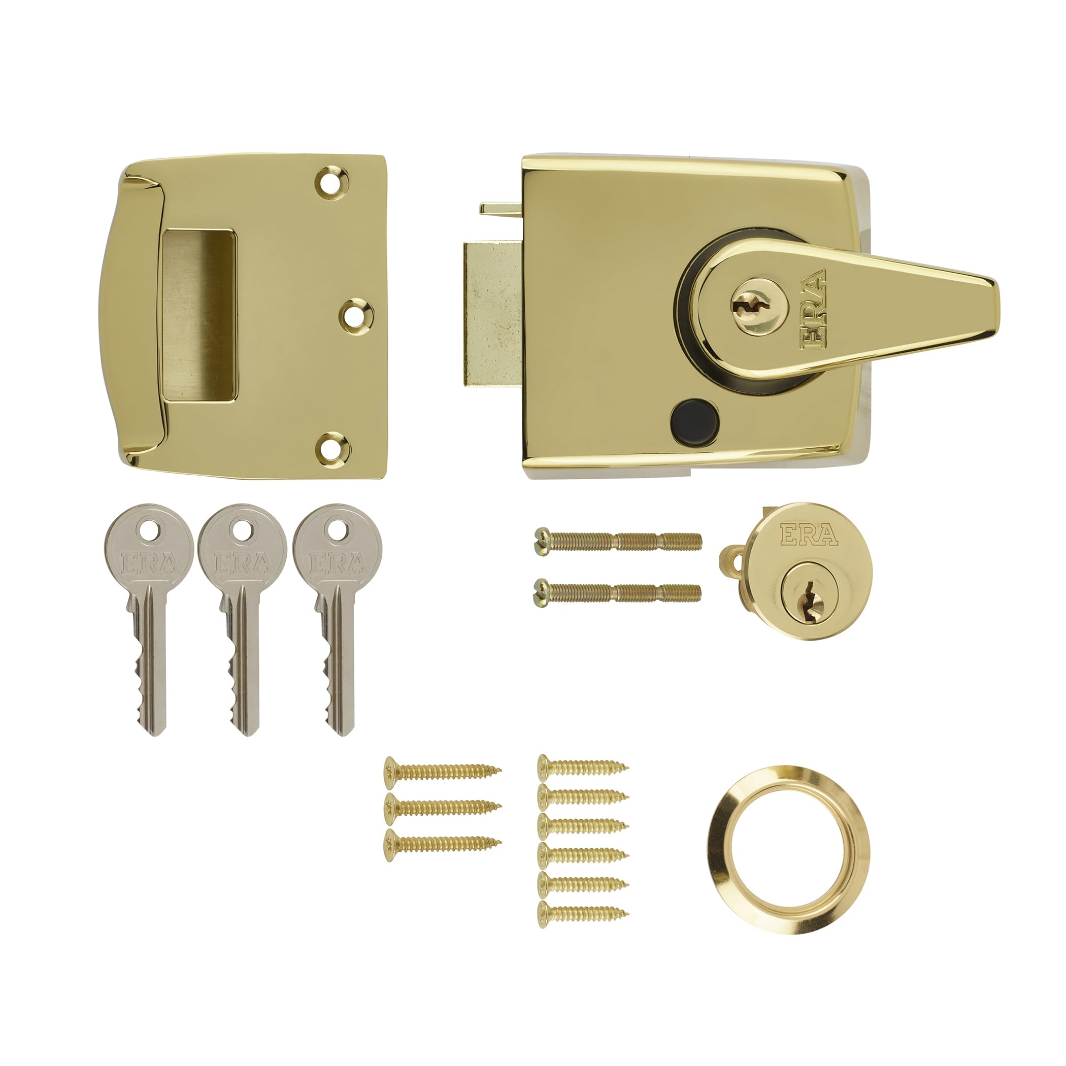 Ironmongery Solutions® Double Locking Nightlatch Door Lock – High Security External Door Night Latch for Wooden Doors (Retail Boxed, Brassed Bdy, Brass Cyl, 60mm)