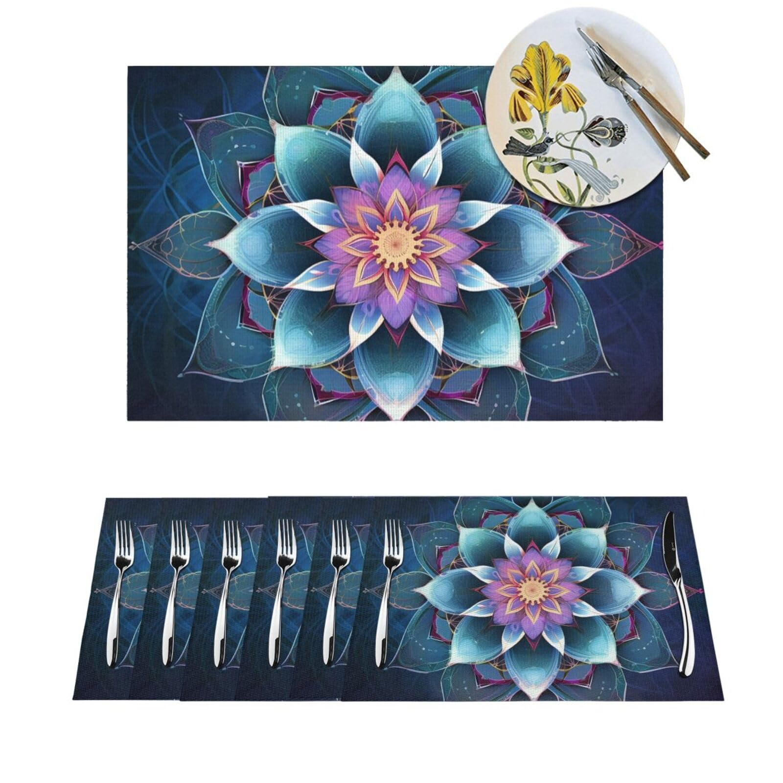 Sets de table tissés premium motif lotus, napperons raffinés pour réception et fête