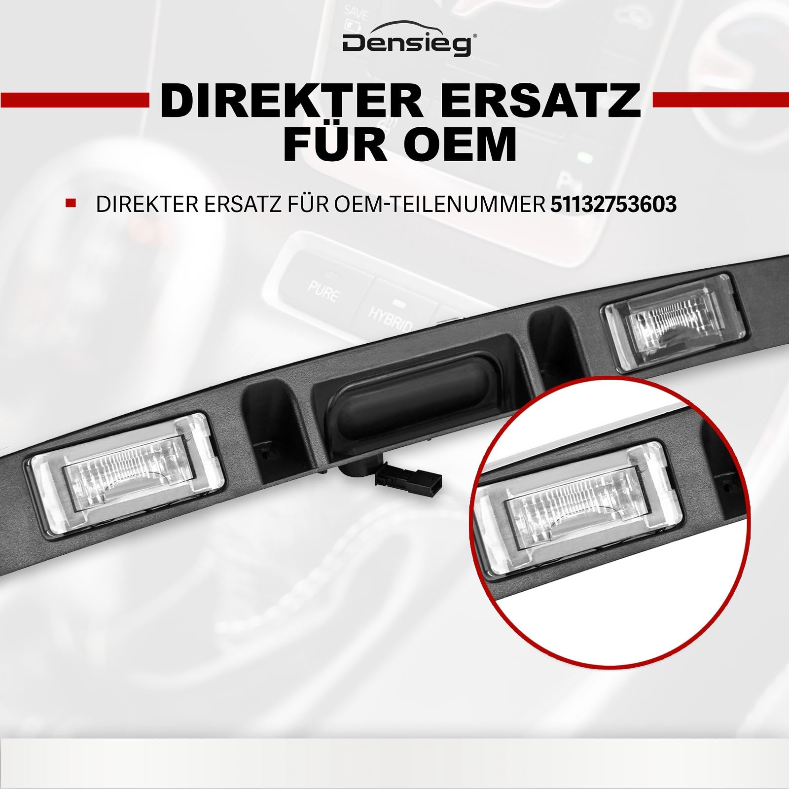 Heckklappengriff Griffleiste Taster für Mini R55 R56 R57 R58 R59 R60 R61 – Zierleiste Chrom mit Kennzeichenbeleuchtung – Ersatz für 51132753602 (Chrom)
