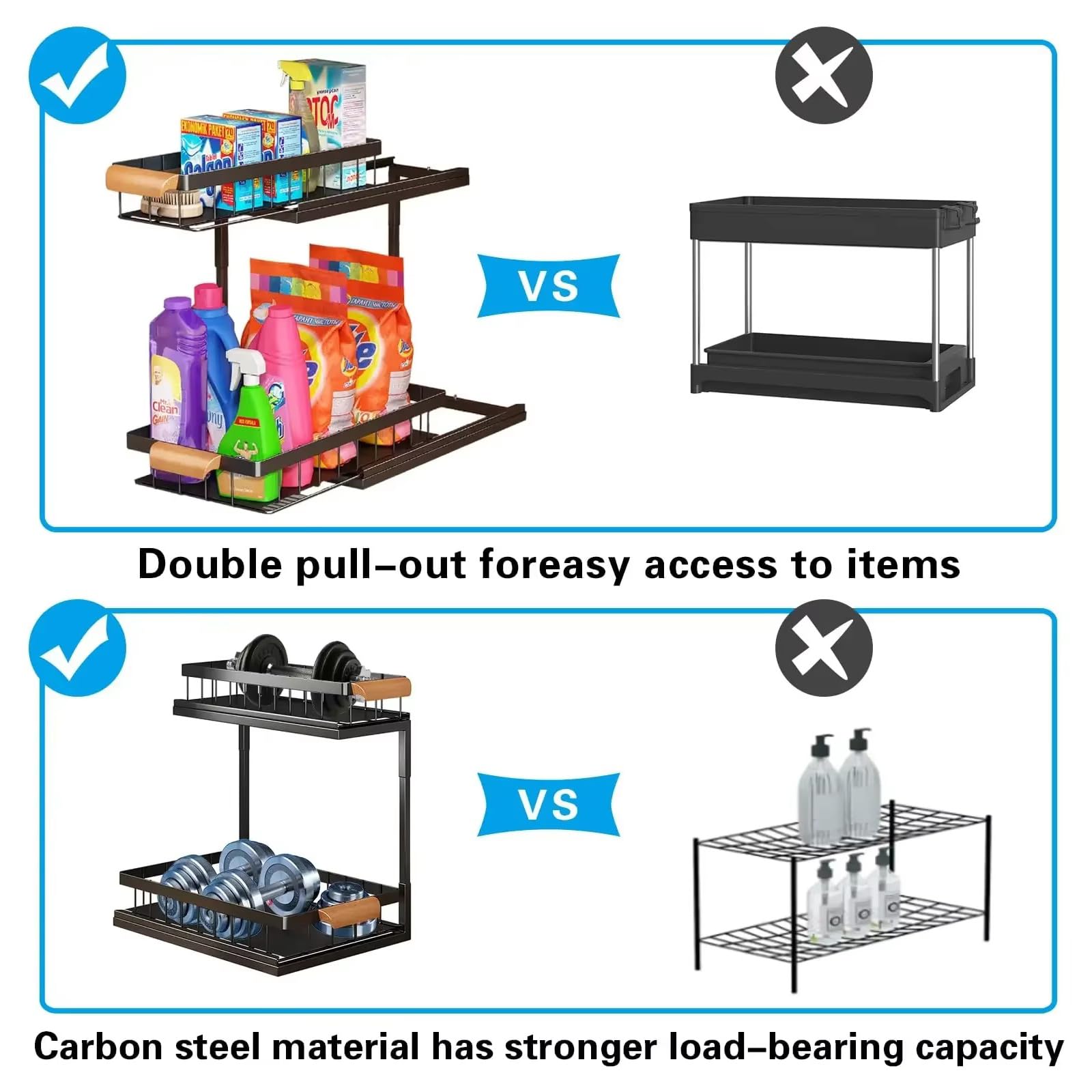 2 Paquete Organizador Bajo Fregadero Cocina Metal, 2 Niveles Organizador Bajo Fregadero, Rganizador Bajo Fregadero Almacenaje bajo Fregadero para Cocina, Baño,Negro