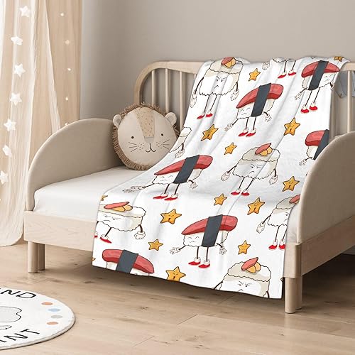 Vista 53 de Manta de sushi para regalo, manta de franela ultra suave y acogedora, manta de forro polar ligera y mullida, manta de felpa cálida para sofá, cama