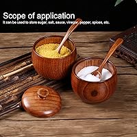 Vista 4 de Paquete de 2 tarros de condimentos japoneses, tarros de especias de madera maciza con tapa y cuchara, contenedor de madera de azufaifo, madera