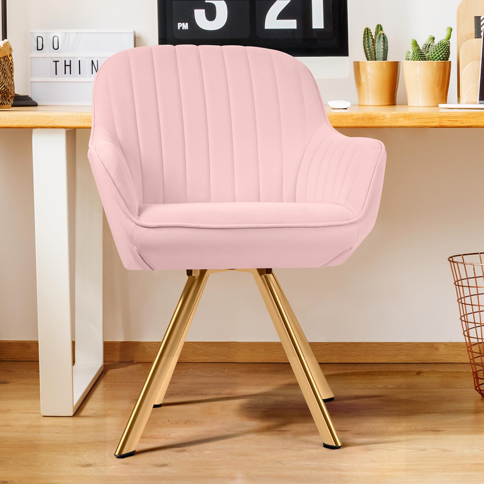 Bumblr Swivel Accent Chair with Gold Legs, Mid Century Modern Makeup Vanity  Chair No Wheels, Upholstered Armchair for Living Room, Home Office Study