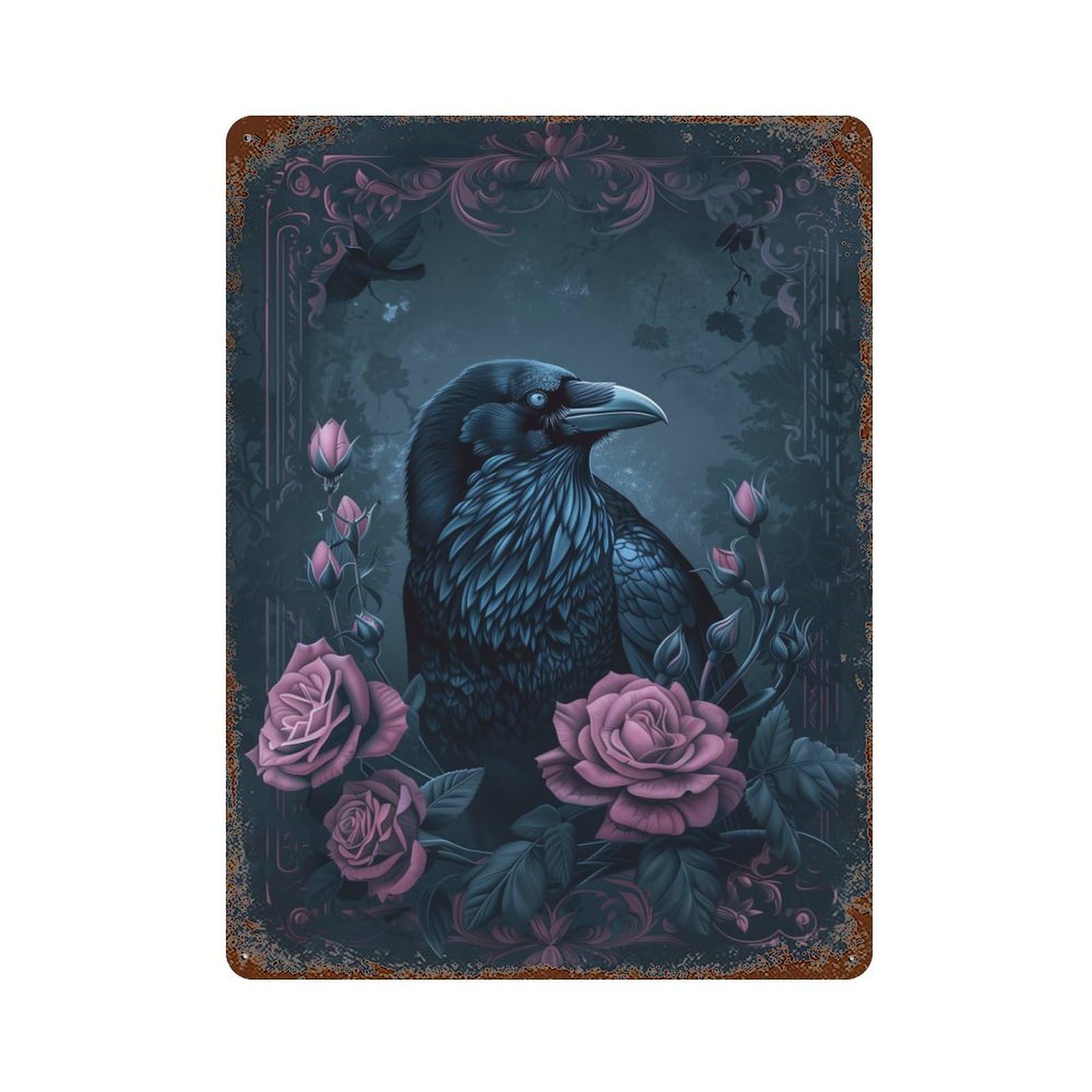 Night Crow Decorative Tin Sign 15.7"x11.8", Ideal for Cafe, Home Bar And Lounge Decor