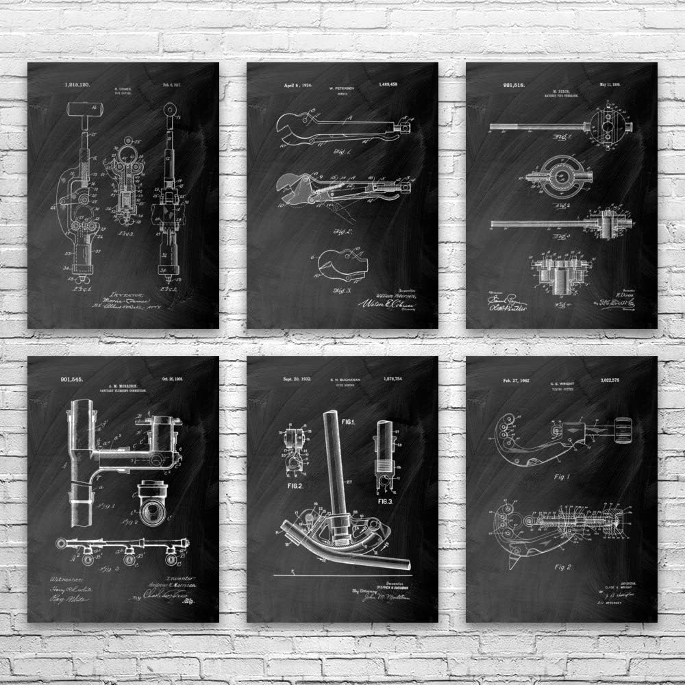 Pipe Fitting Patent Posters Set of 6 (8x10), Plumber Gifts, Pipefitter Decor, Plumbing Art, Contractor Gifts, Industrial Art Vintage Paper