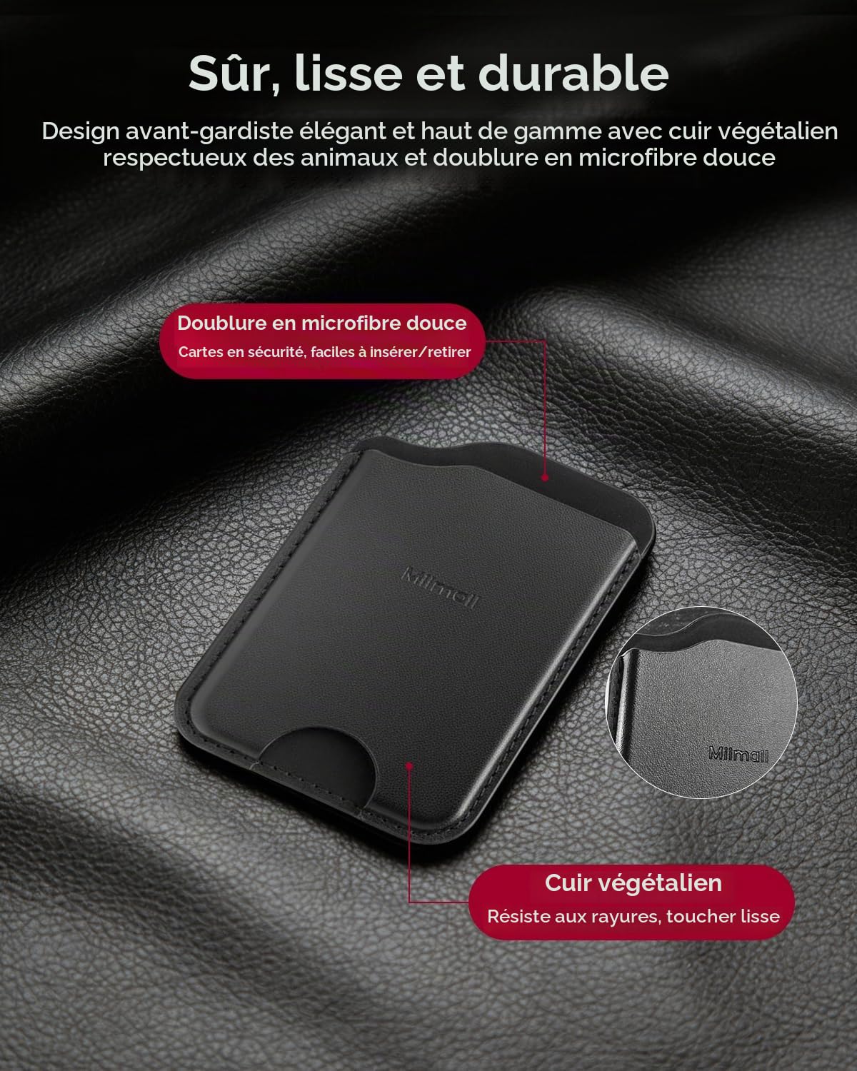 Miimall Porte-Cartes Magnétique pour Samsung Galaxy S26 S25 S24 Ultra/Plus/FE/Z Fold 8 Ultra 7 6 5/A56 Series, Blocage RFID, Accueille 3 Cartes, PU Cuir Élégante et Passe-Partout Mag-Safe Wallet-Noir