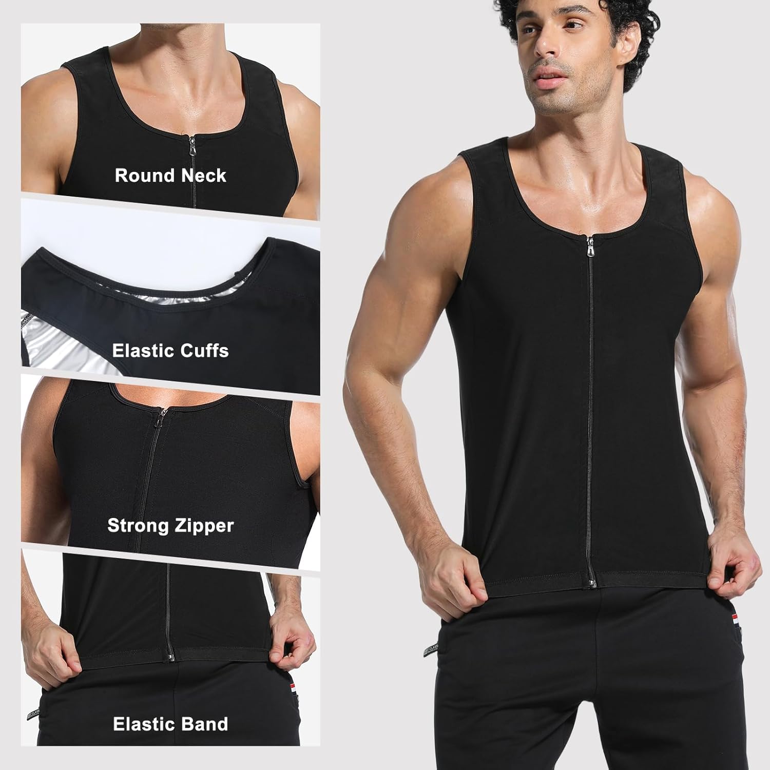 Sauna Sweat Suit for Men Waist Trainer Compression Sauna Vest for Workout Weight Loss Sweat Shirt Shaper with Zipper - Image 4