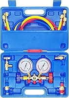 Vista 1 de JIFETOR Juego de manómetros de colector de CA de 3 vías, herramienta de carga de refrigerante de diagnóstico HVAC para automóvil y hogar