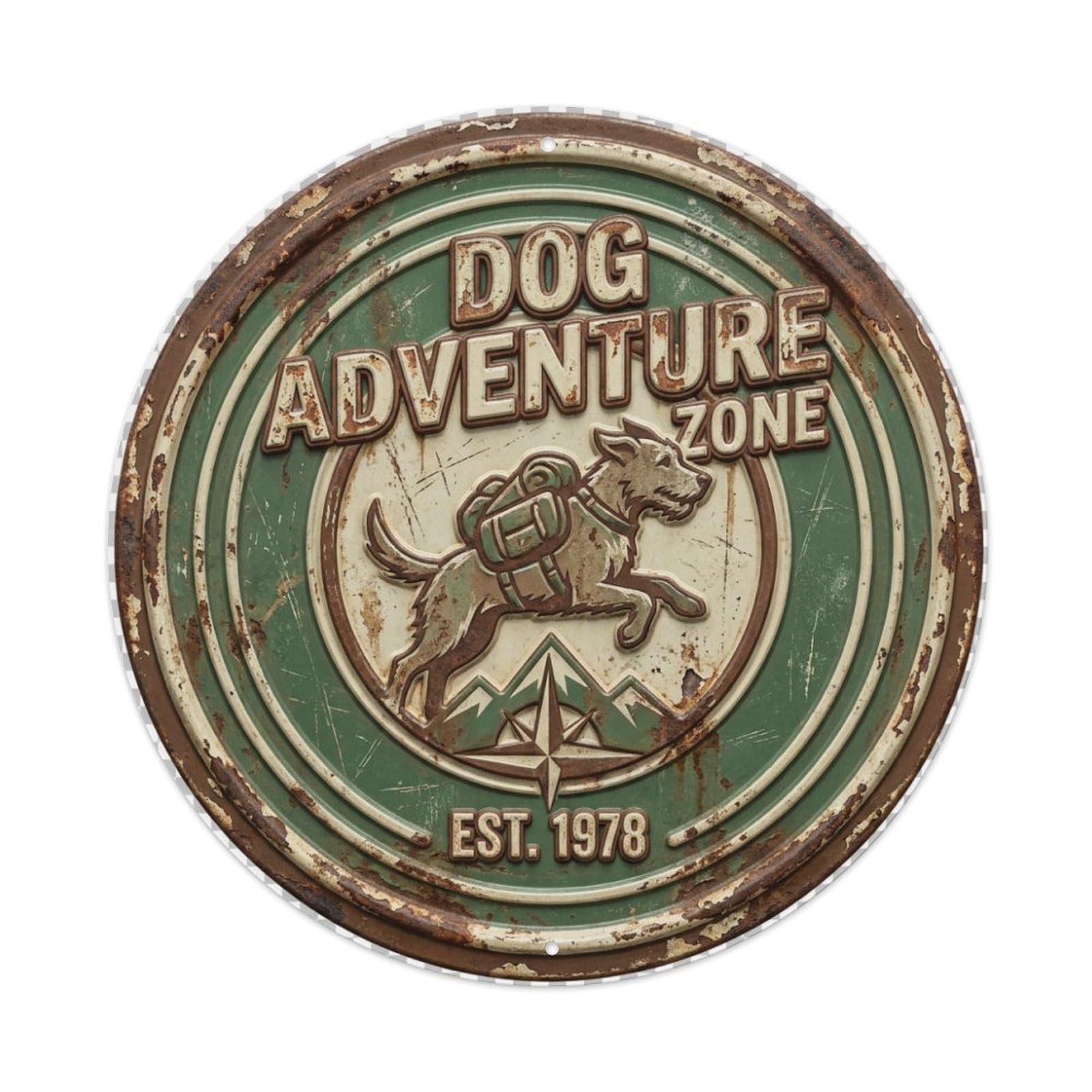 Dog Adventure Zone Woof Metal Tin Sign Plaque Wall Decor for Cafe, Club Bar, Office, Home Garden Round Metal Poster 8x8Inch