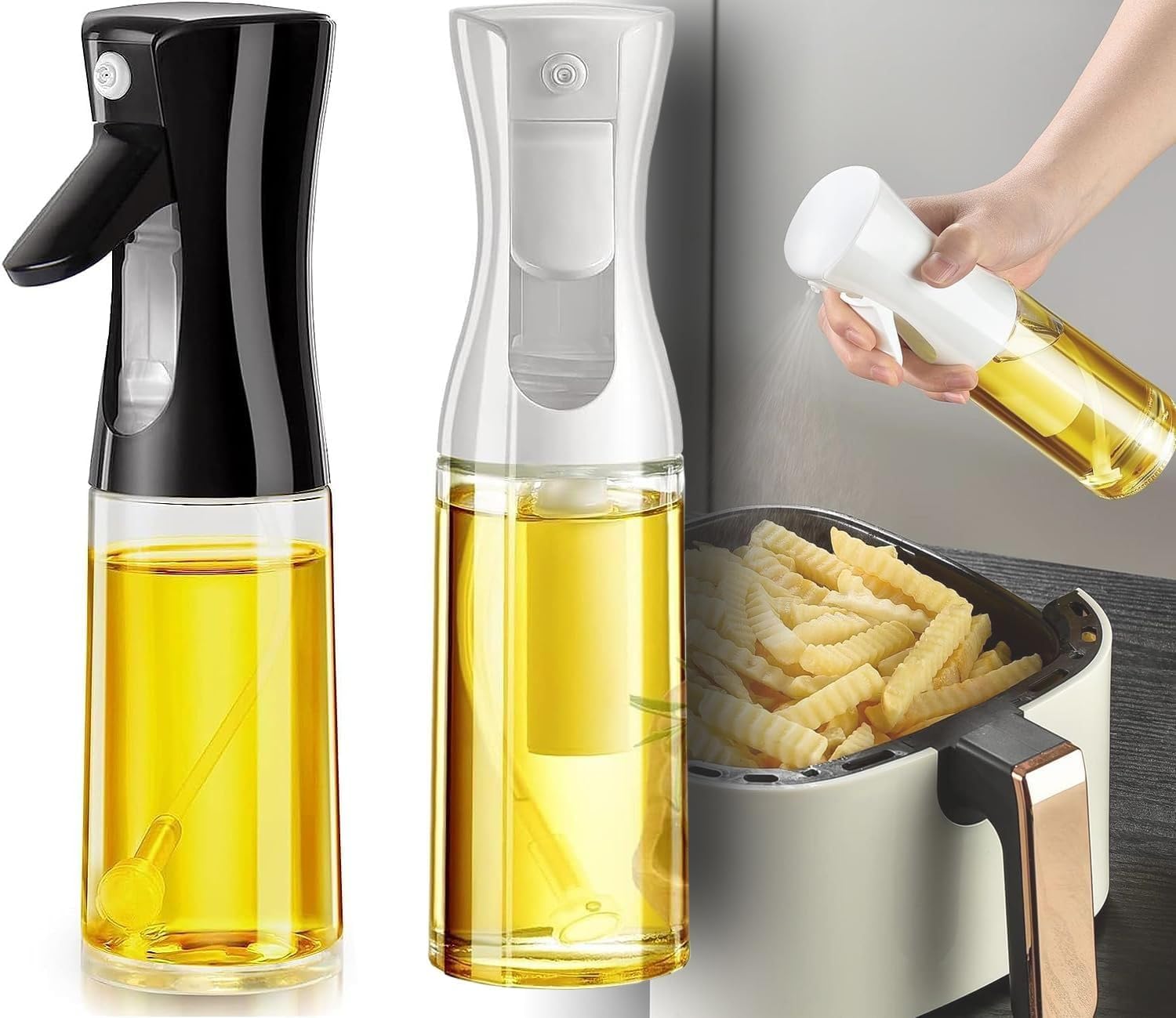 xesha Cam Sprey Yağdanlık, Akıtma Damlatma Yapmaz, Limon, Sirke, Yağ Püskürtücü 225 ml Airfryer Kızartma Izgara Salata İçin Yağlık 1 Adet. (Beyaz)