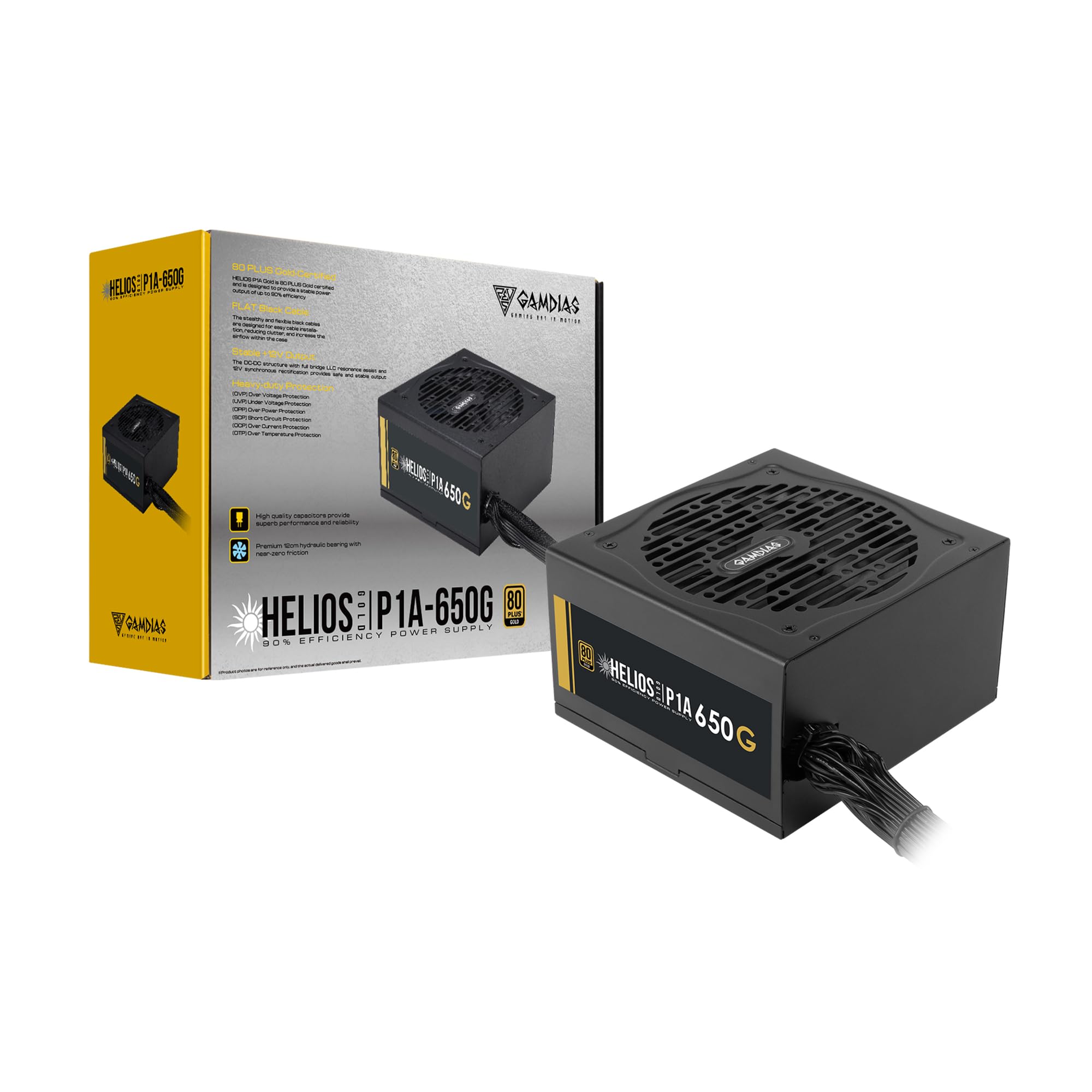 GAMDIAS Helios P1A 650G | Non Modular Power Supply Unit | 650W 80 Plus Gold | Support C6/C7 Power State, 120mm Hydraulic Bearing Fan, Full-Bridge LLC, Flat Black Cables-image-35