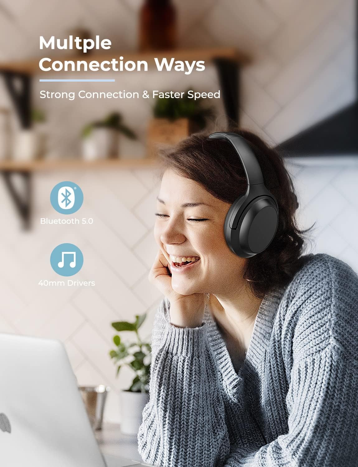 HONSENN Active Noise Cancelling Headphones with Ultra Long Range Lossless Bluetooth Headphones for Office, Travel, Gaming Easy to Switch Devices Works on PC, Notebook, Mobile