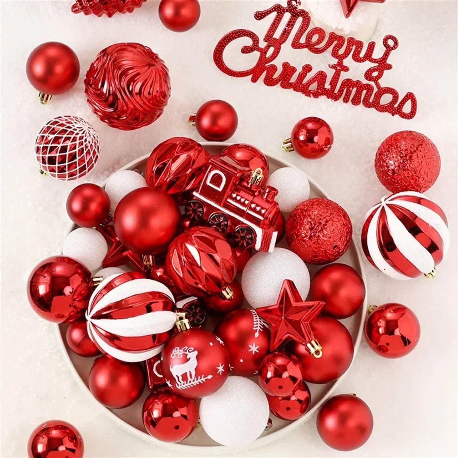 Decoraciones de Navidad, 65 juegos de bolas de Navidad pintadas para decorar colgantes de árbol de Navidad
