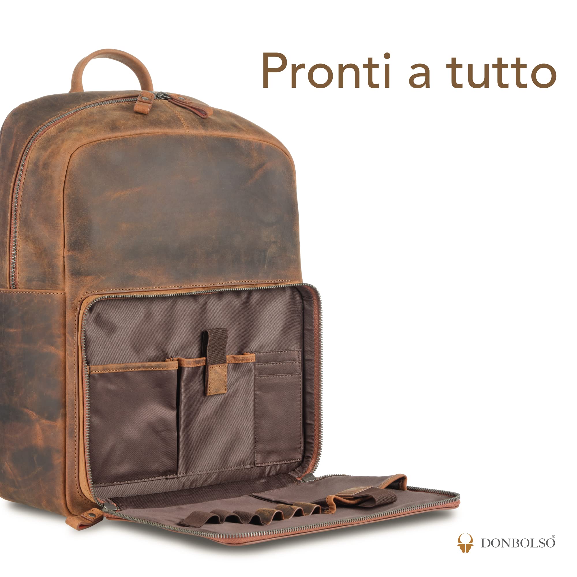 DONBOLSO Zaino Tokio | Zaino in Pelle per Uomo e Donna con Scomparto per Laptop | Zaino in Pelle per Viaggi, Ufficio e Università