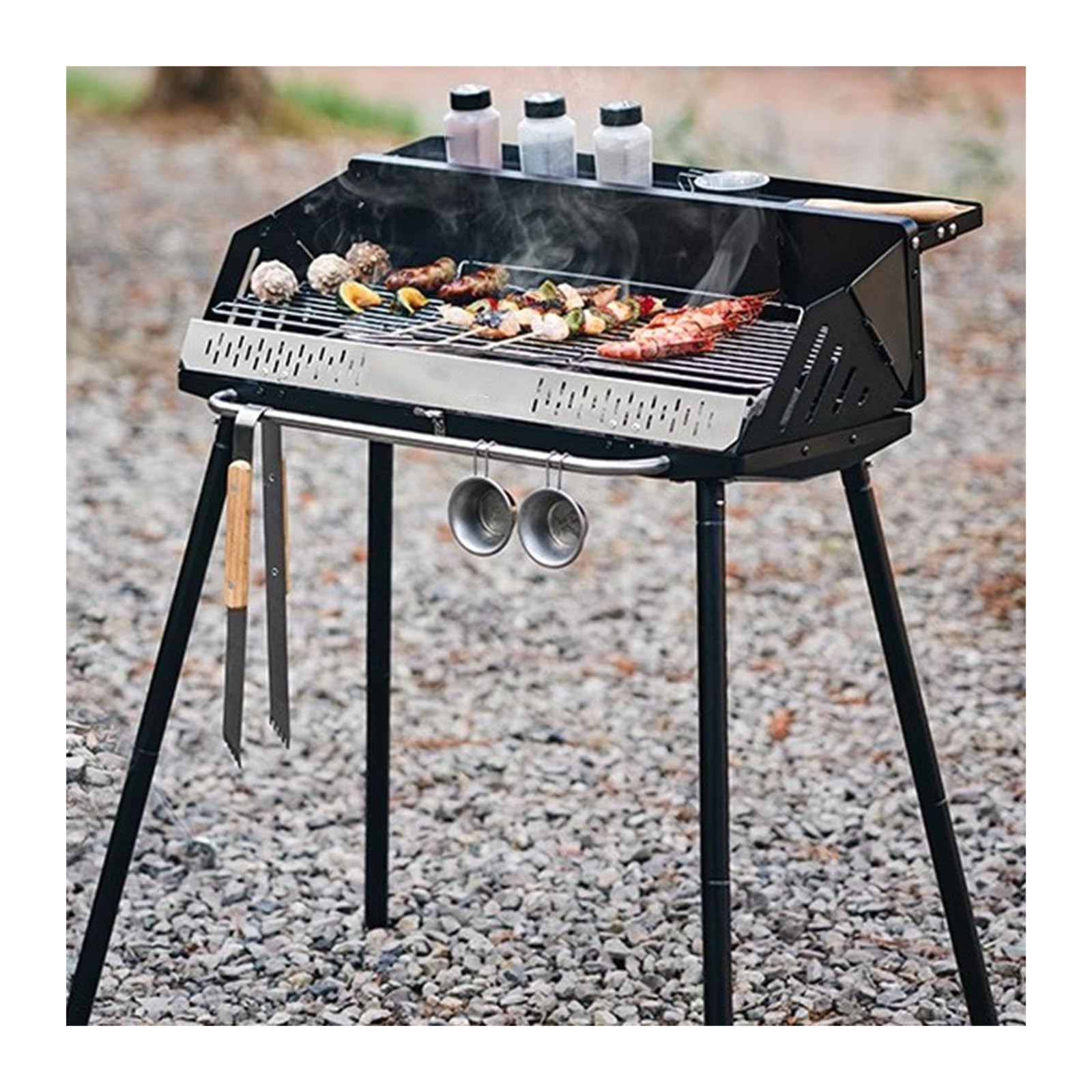 Shangguanyun456 One Color Outdoor Barbecue Grill Vertical Barbecue Rack Camping Stove Outdoor Home Folding Portable Skewer